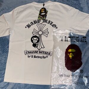 Bape White Short Sleeve Tee with Black Graphics